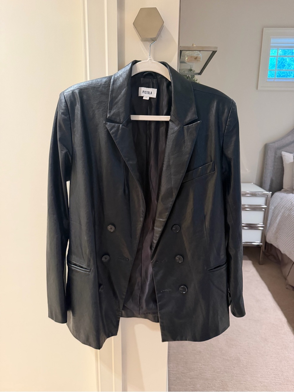 Pistols Black Double-Breasted Leather Blazer Jacket